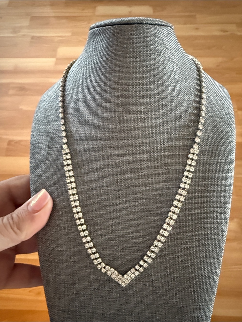Vintage Silver Crystal V-Point Necklace